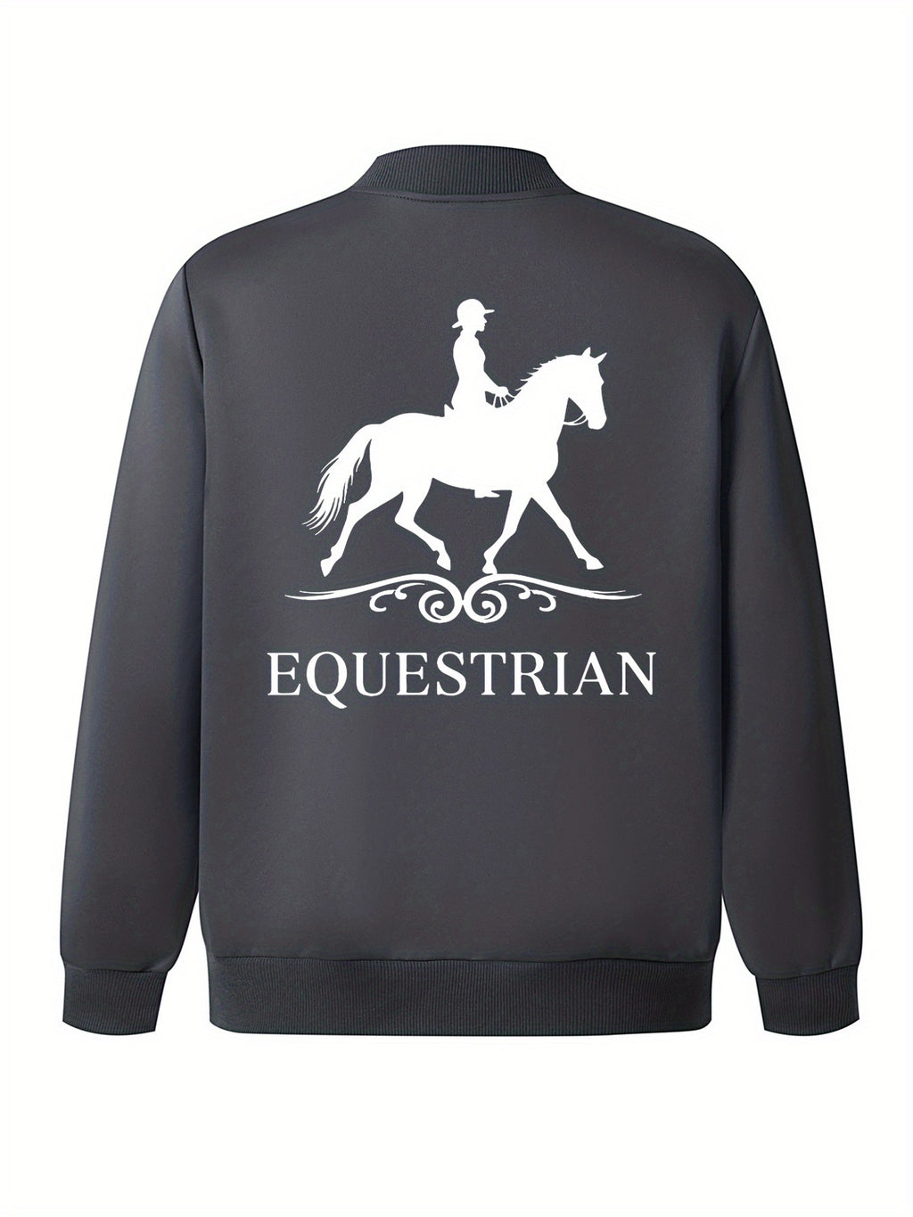 Women's Equestrian Print Casual Jacket - All-Season Comfort with Baseball Collar & Zip-Up Design, Long Sleeve Machine-Washable Coat with Pockets for Outdoor Activities, Equestrian Apparel, Durable Zipper Closure