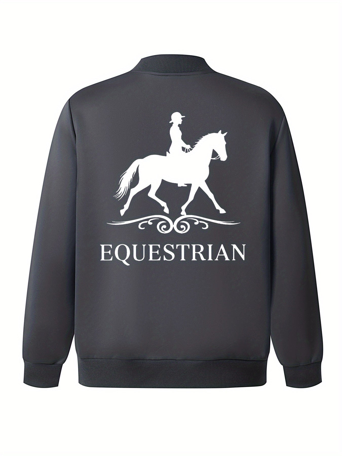 Women's Equestrian Print Casual Jacket - All-Season Comfort with Baseball Collar & Zip-Up Design, Long Sleeve Machine-Washable Coat with Pockets for Outdoor Activities, Equestrian Apparel, Durable Zipper Closure
