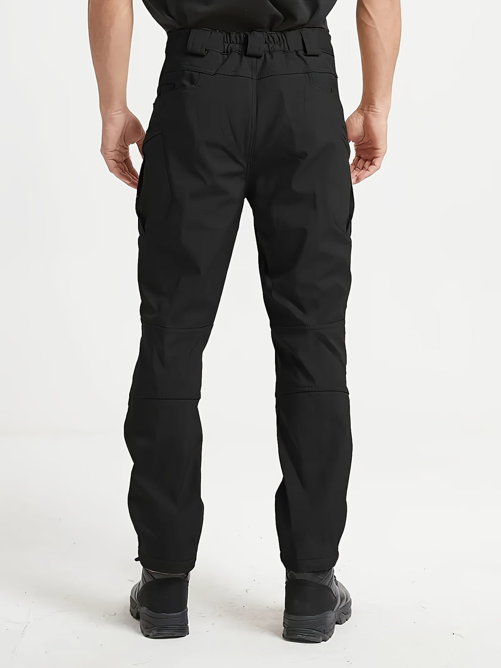 1pc Men's Fleece-Lined Warm Tactical Cargo Pants, Winter Thickened Style with Multiple Front and Back Zippers & Side Slanting Flap Patches for Outdoor Hiking/Fishing, Cold Weather Clothing, Fishing Pants, Rugged Design, Tacti