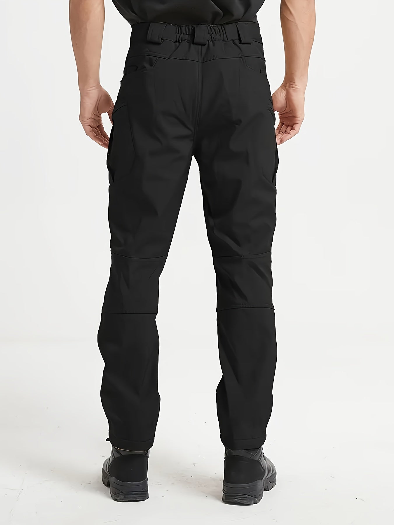 1pc Men's Fleece-Lined Warm Tactical Cargo Pants, Winter Thickened Style with Multiple Front and Back Zippers & Side Slanting Flap Patches for Outdoor Hiking/Fishing, Cold Weather Clothing, Fishing Pants, Rugged Design, Tacti