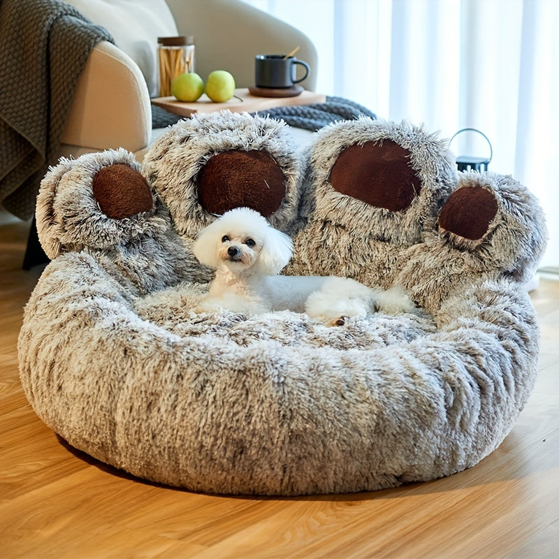 Cute Bear Paw Shape Dog Bed & Cat Bed, Calming Donut Dog Bed, Warming Cozy Soft Dog Round Bed, Plush Dog Cat Cushion Bed Christmas Gift