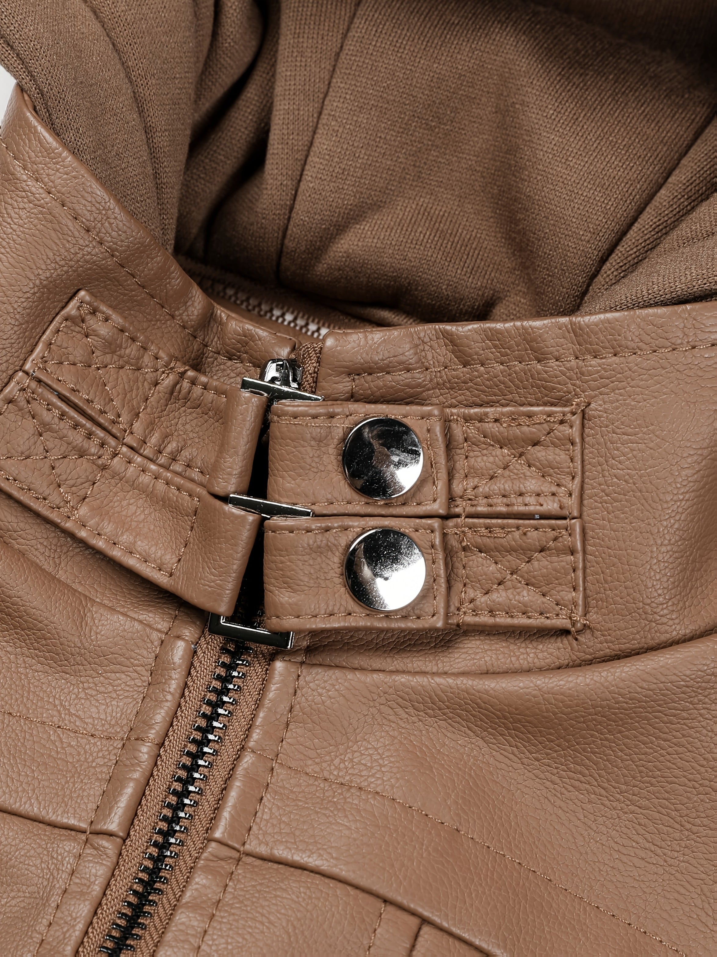 PUPU Women's Retro Leather Jacket - Black Long Sleeve Zipper Front Jacket with Pockets, Machine Washable Casual Outerwear for All Seasons