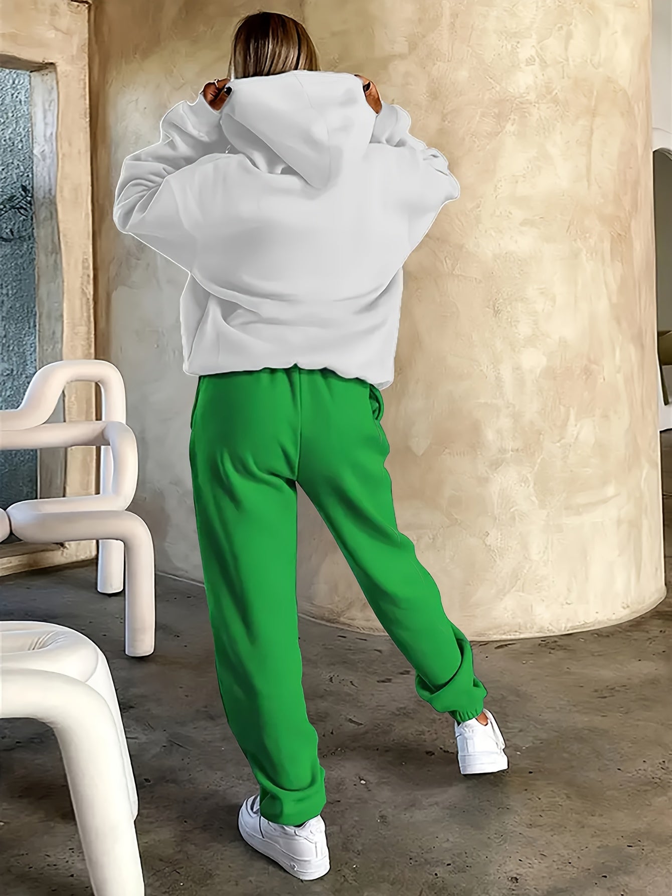 2025 Autumn/Winter New Arrival, Rider and Horse Pattern, Casual Letter Print Loose Warm Long Sleeve Hooded Sweatshirt and Drawstring Pants Women'S Two-Piece Set, Winter Clothing, Casual Wear, Trendy Outfit, Hooded Sweatshirt,