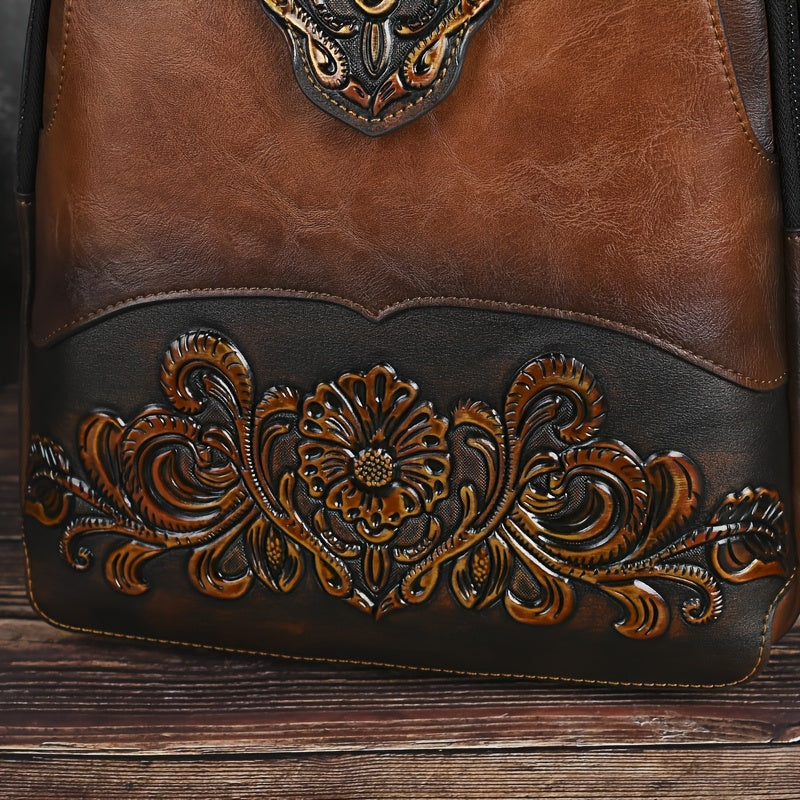 Women's Vintage Western Boho Backpack - Large Capacity Handbag with Floral & Lace-like Paisley Print, Adjustable Shoulder Straps, Golden-Tone Hardware (Coffee/Dark Brown/Tortoiseshell),, Travel