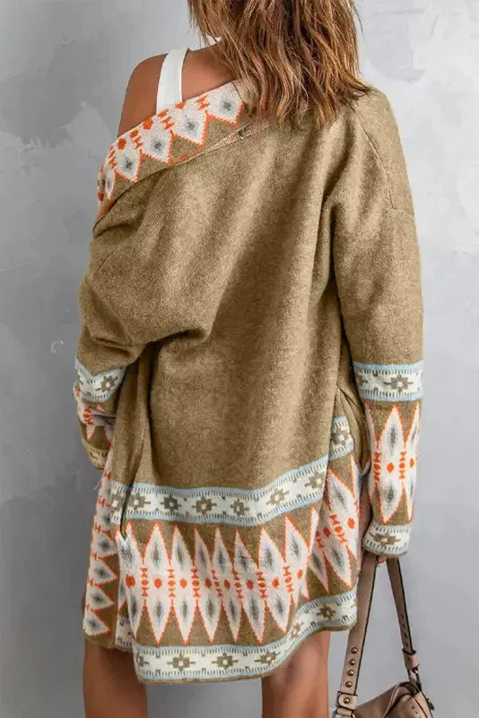 Khaki Aztec Knit Duster Cardigan