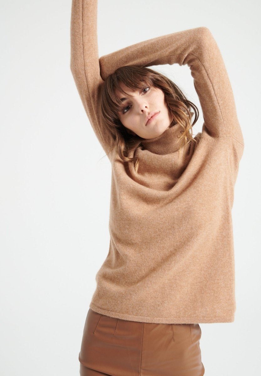 Maglione Collo Alto Cashmere Camel Donna - Lilly