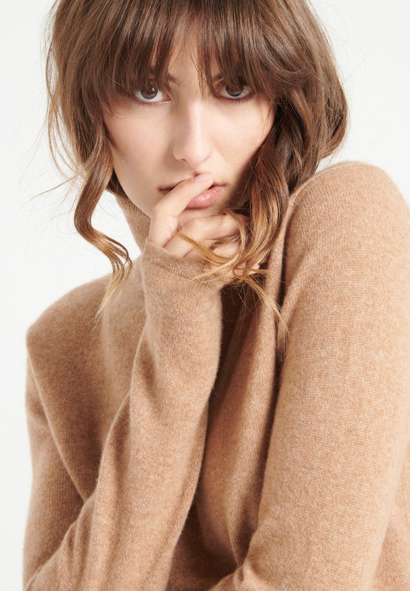 Maglione Collo Alto Cashmere Camel Donna - Lilly