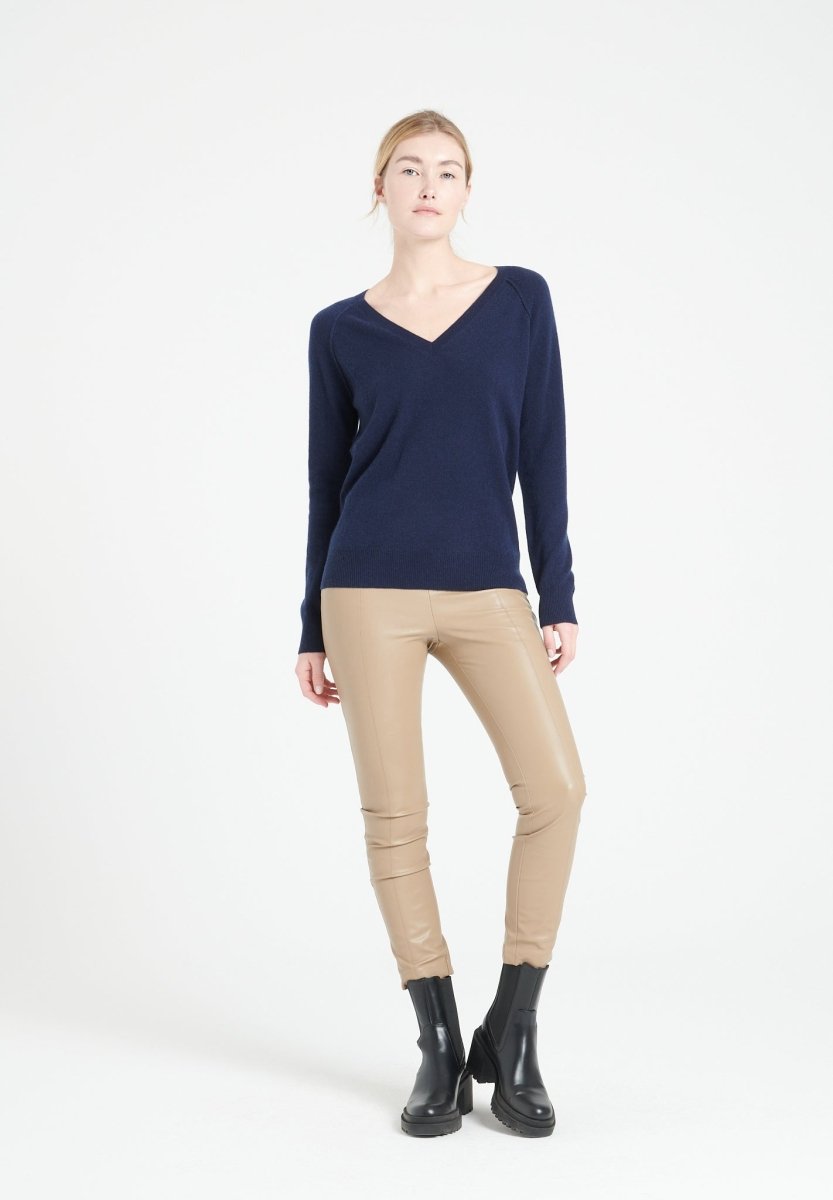 Maglione Scollo a V Cashmere Blu Navy Donna - Lilly